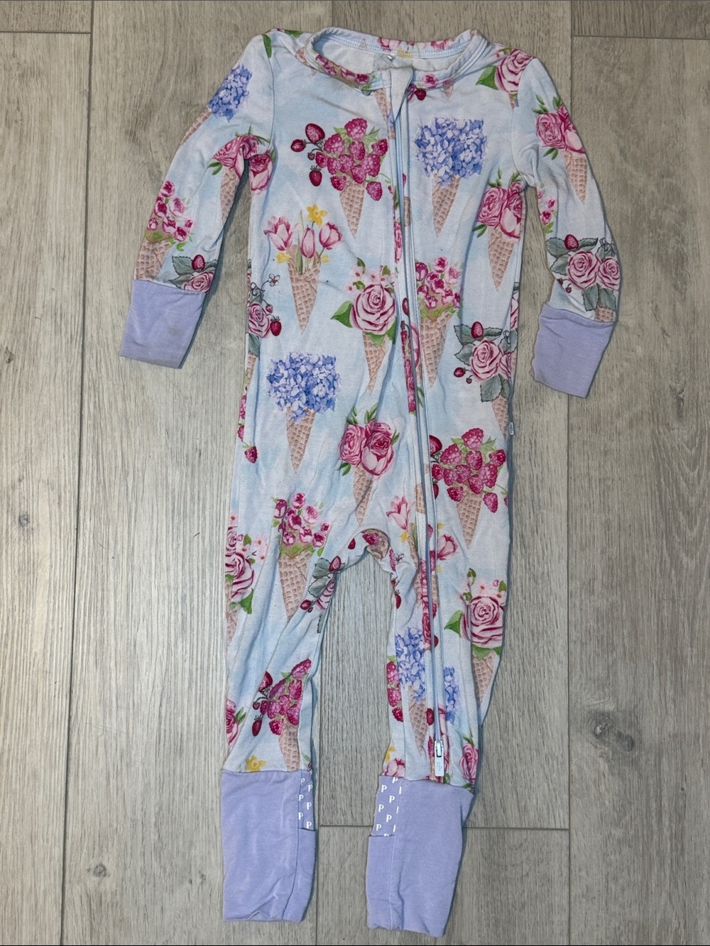 Girls 9-12m Posh Peanut Floral Ice Cream Cone One-Piece Pajamas